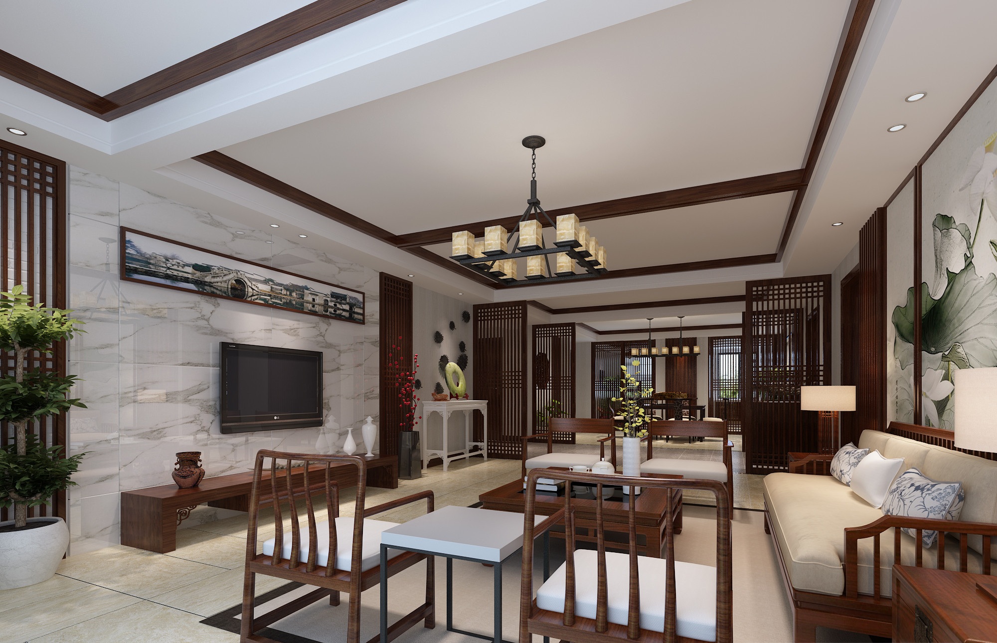 深圳恒地悅山湖89平米中式風(fēng)格三居室裝修設(shè)計(jì)案例 10萬預(yù)算打造雅致生活空間